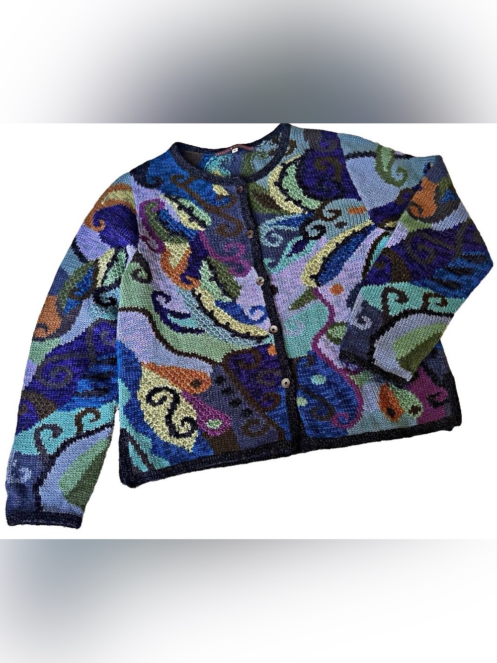 Peruvian Connection Knit Cardigan Sweater M 100% Alpaca Wool Quiet Luxury Cozy